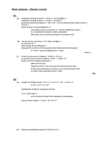 A level Physics - Electricity (Chapter 12) Electric current - Assessment