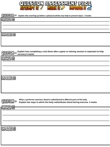 AQA GCSE PE short exam Q's warm up/cool | Teaching Resources