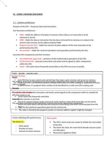 OCR GCSE Computer Science Revision document | Teaching Resources