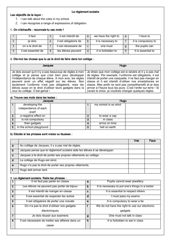 French School Rules / les règles scolaires