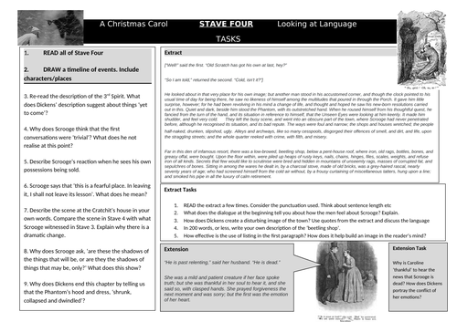 A Christmas Carol STAVE 4 Extract Tasks and Looking at Language | Teaching Resources