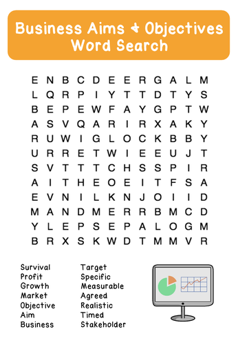 Business Aims and Objectives - Word Search