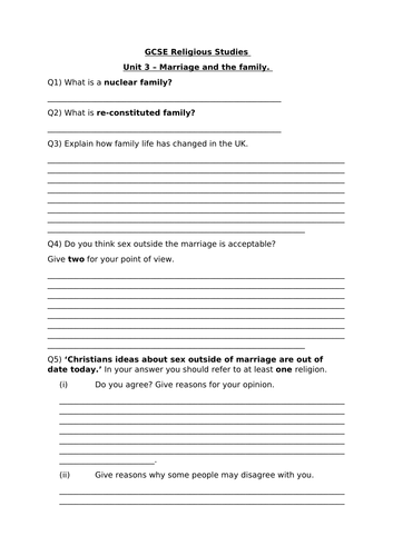 GCSE RELIGIOUS EDUCATION - UNIT 3 MARRIAGE AND FAMILY