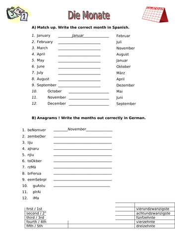 German Months And Dates Teaching Resources