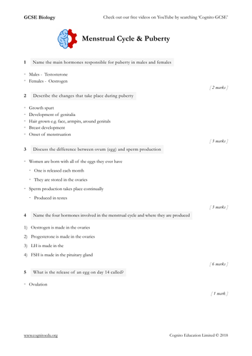 GCSE Bio - Homeostasis & response topic - all worksheets and answers