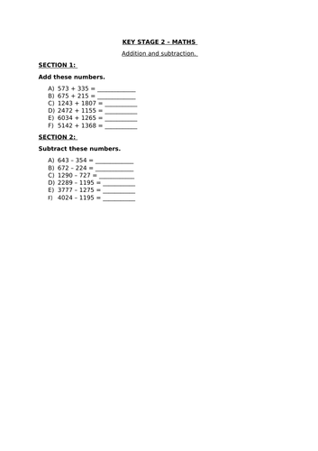 KEY STAGE 2 MATHS - ADDITION AND SUBTRACTION