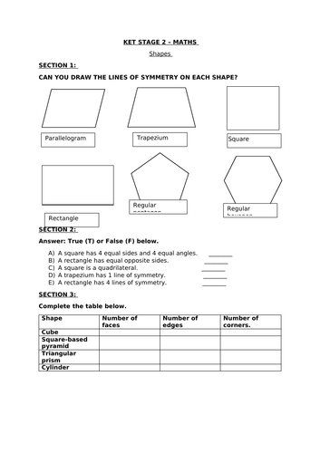 KEY STAGE 2 MATHS - SHAPES