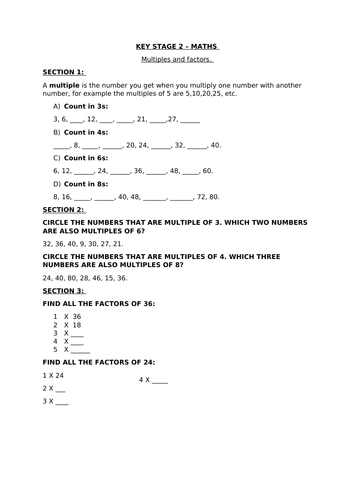 KEY STAGE 2 MATHS - MULTIPES AND FACTORS