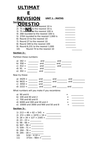 ULTIMATE REVISION QUESTIONS - UNIT 1, MATHS