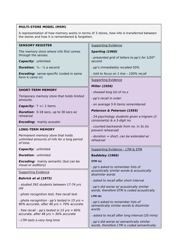 Multi Store Model of Memory and Evaluation