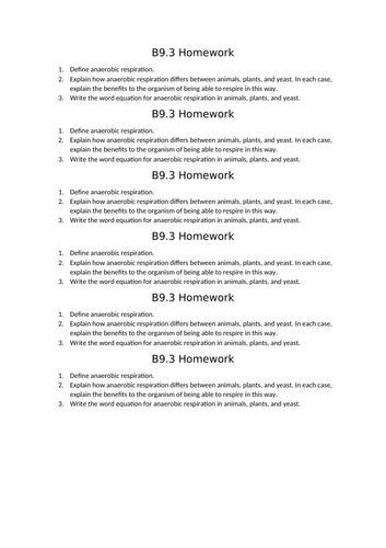 AQA GCSE Biology (9-1) B9.3 Anaerobic respiration FULL LESSON