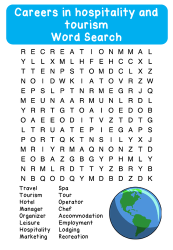 Careers in Hospitality - The Travel and Tourism Industry - Word Search
