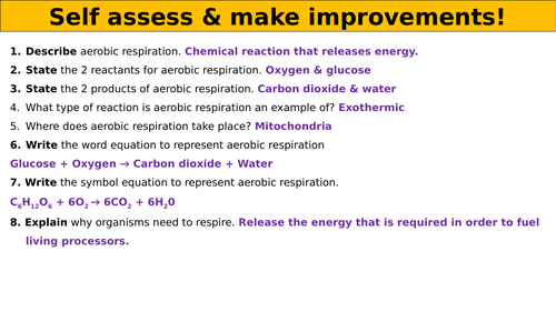 Aerobic respiration worksheet (Foundation) (SPEC 4, AQA)