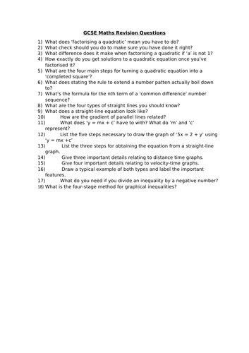 GCSE MATHS REVISION QUESTIONS 1.2