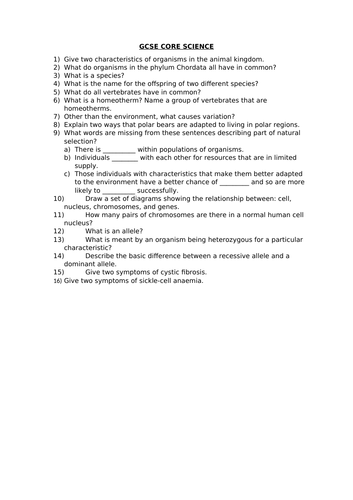 GCSE SCIENCE - B1 TOPIC 1