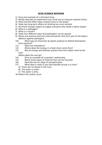 GCSE SCIENCE REVISION - B1 TOPIC 3