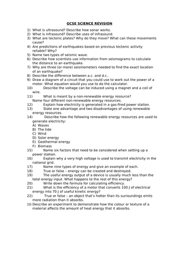 GCSE SCIENCE REVISION - P1 TOPICS 4, 5 & 6