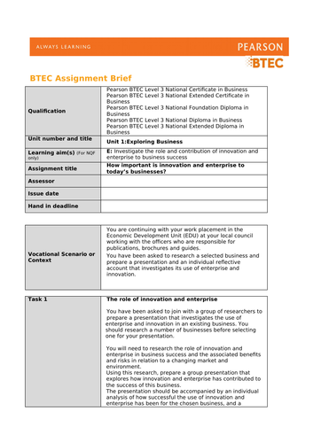 btec business level 3 unit 1 assignment 2 brief
