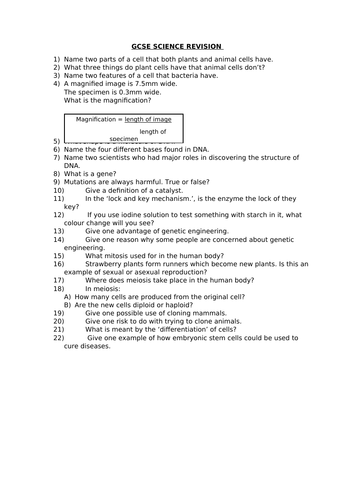 GCSE SCIENCE REVISION - B2 TOPIC 1