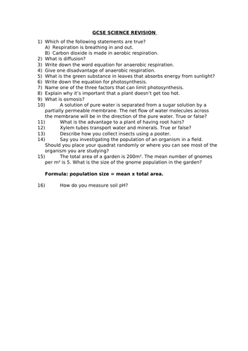 GCSE SCIENCE REVISION - B2 TOPIC 2