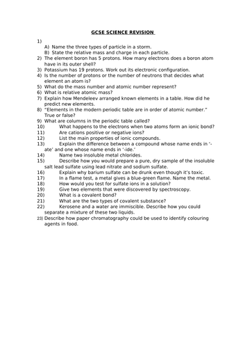 GCSE SCIENCE REVISION - C2 TOPIC 1,2 & 3