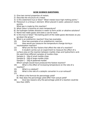 GCSE SCIENCE REVISION - C2 TOPIC 4, 5 & 6