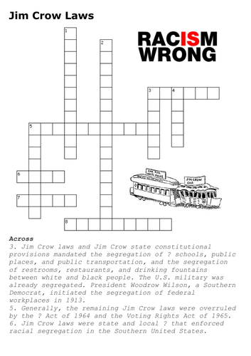 Jim Crow Laws Crossword