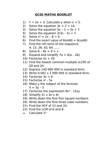 GCSE MATHS BOOKLET