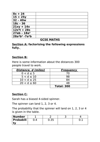 GCSE MATH ASSESMENT BOOKLET