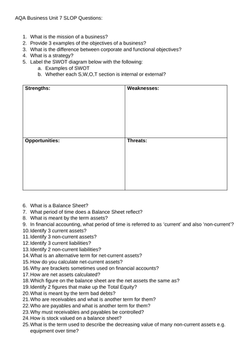 AQA A Level Business Units 7-10 SLOP (Shed Loads of Practice) Revision ...