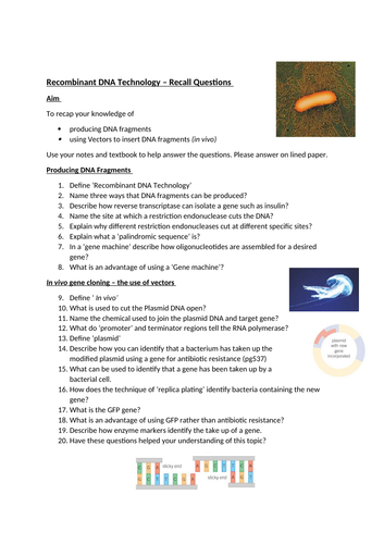 Recombinant DNA Technology - A level Biology | Teaching Resources