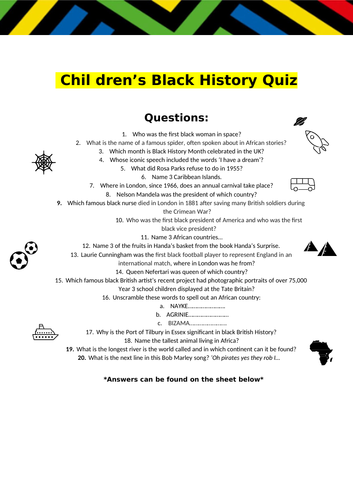 Black History Questions And Answers Printable