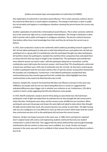 A/A* AQA Psychology Social Influence Essays | Teaching Resources