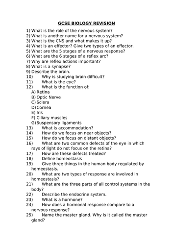 GCSE BIOLOGY WORKSHEET | Teaching Resources