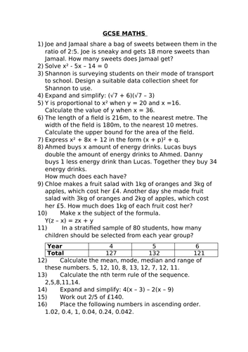 GCSE MATHS REVISION WORKSHEET