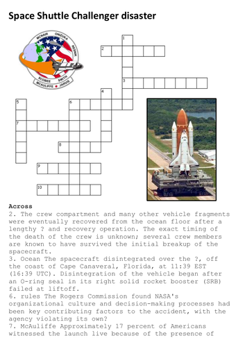 Space Shuttle Challenger disaster Crossword