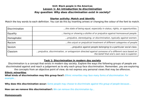 Discrimination worksheet for home learning | Teaching Resources