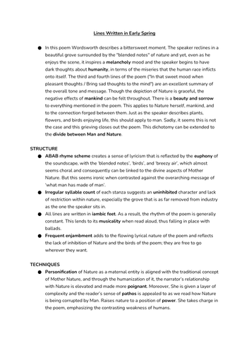 Notes on Wordsworth's poems (Edexcel A-Level Eng Lit)