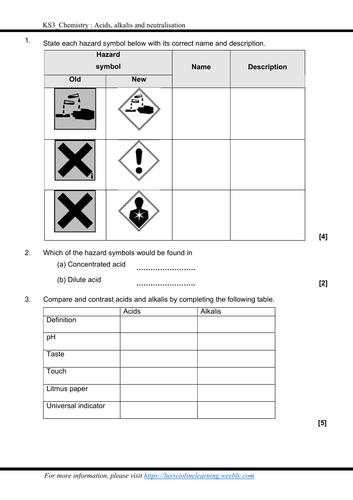 KS3_Secondary 1 worksheet and revision(with answer script): Acids ...
