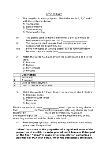 GCSE SCIENCE - C1B OILS, EARTH AND ATMOSPHERE, 4.1 - 4.5