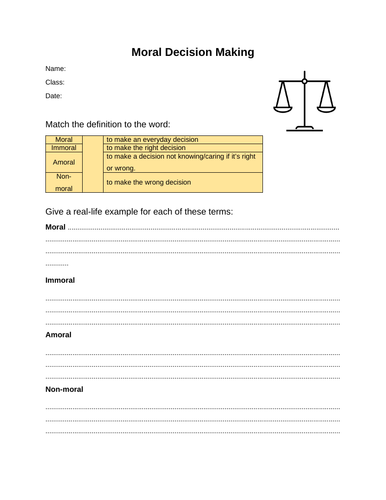 Free Morality Worksheet | Teaching Resources