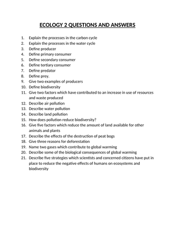 Ecology Key Facts | Teaching Resources