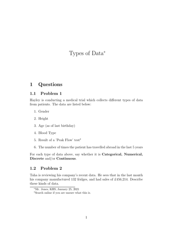 Types of Data - Higher Applications | Teaching Resources