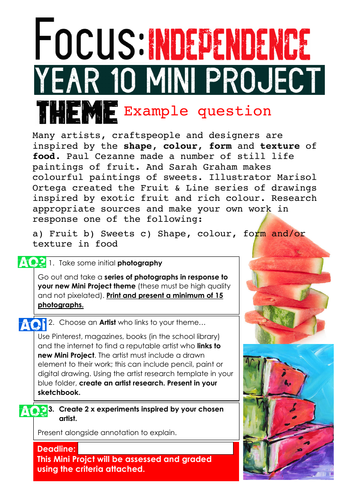 AQA GCSE Art, Craft & Design Mini Project 'Focus Independence