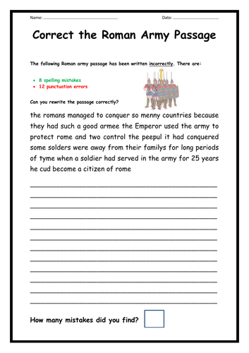 Roman Army - Spelling & Punctuation Task