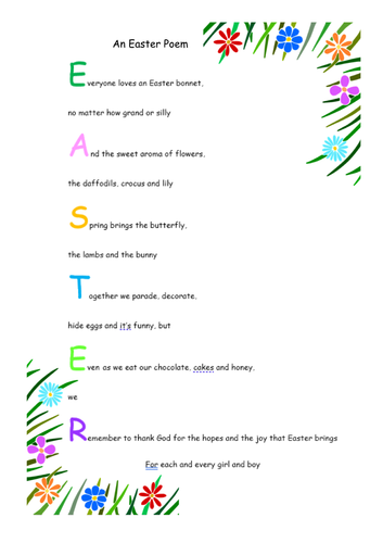 Easter Acrostic Poem Examples Ks1