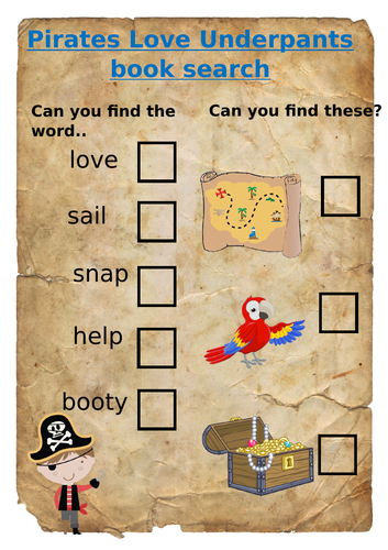 A word hunt to use with Pirates Love Underpants