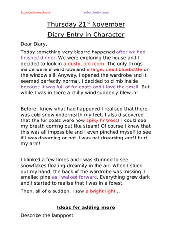 Writing Model: Diary Entry as Lucy from The Lion, the Witch and the ...