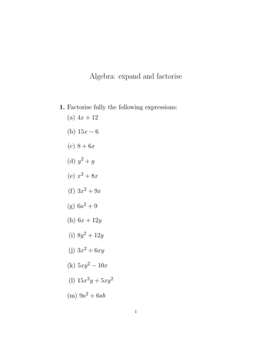 Algebra: expand and factorise worksheet (with solutions) | Teaching ...