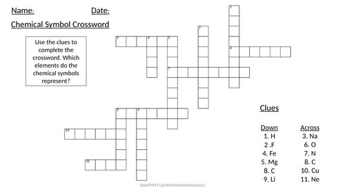 Chemical Symbol Crossword (with answers) Teaching Resources